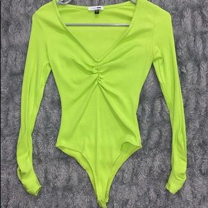 Small women green ruched bodysuit